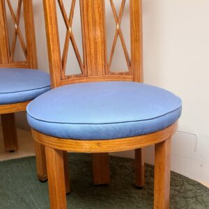 round art deco oak table with two matching side chairs